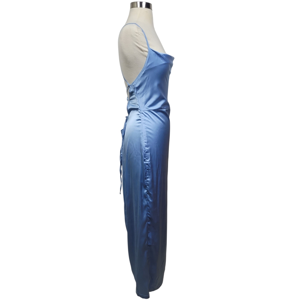 SHEIN SXY Sky Blue Satin Strappy Glam Backless Midi Dress Size 8-10 - Picture 5 of 11